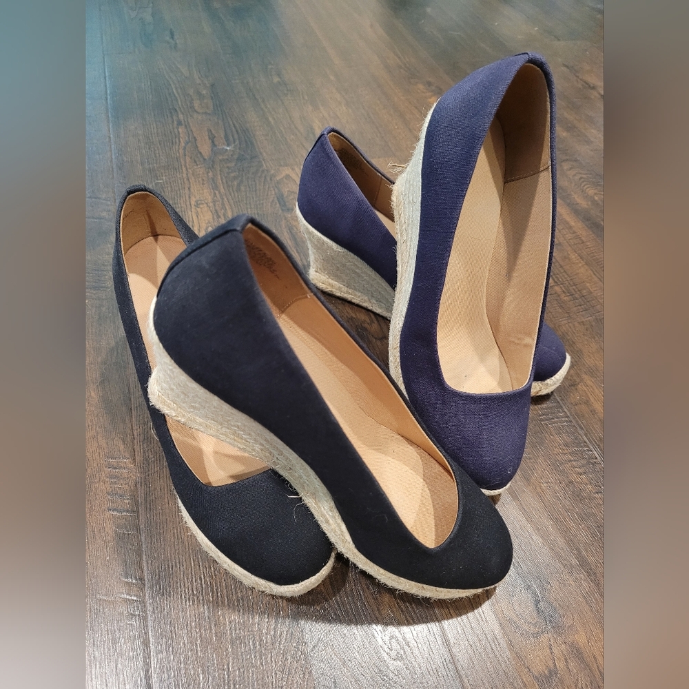 JCrew Factory Women's Black and Blue Espadrille Size 7.5 (two pairs)